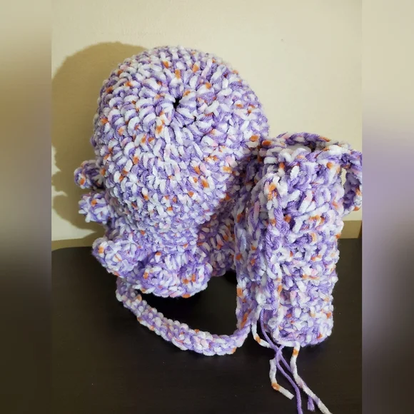 Cozy Multi Purple Crochet Bucket Hat and Crossbody Water Bottle Carrier Set.